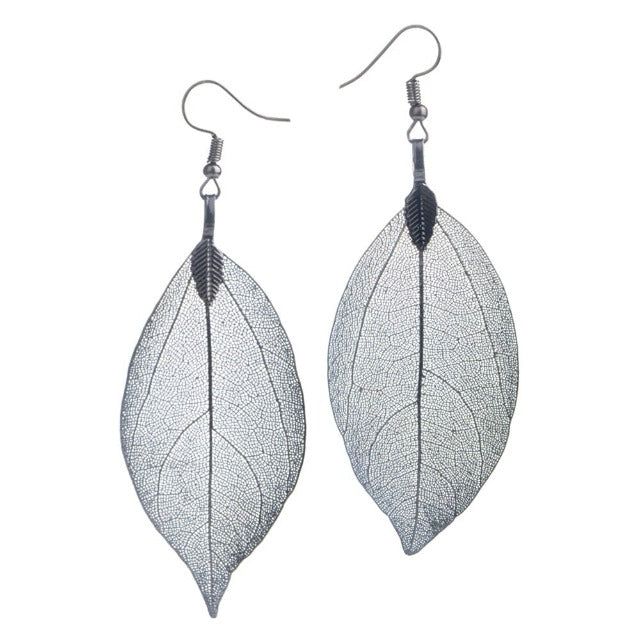 Bohemian Leaf Earrings Hematite gold plated