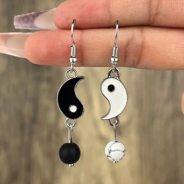 Auksinės ir sidabrinės Yin Yang kabančios auskarai sidabras