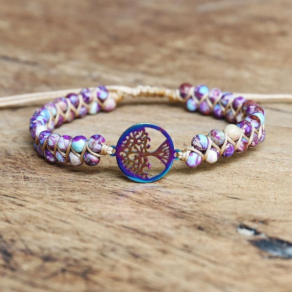 Women's Bracelet Natural Purple Stone Tree of Life