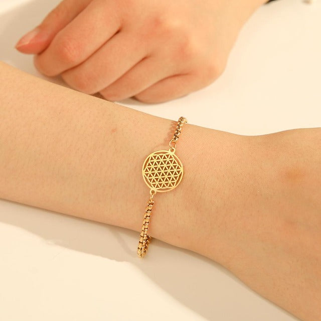 Bracelet Fleur de Vie Dawapara Mandala Gourmette altın