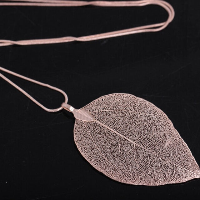 Bohemian Leaf Pendant Necklace rose gold