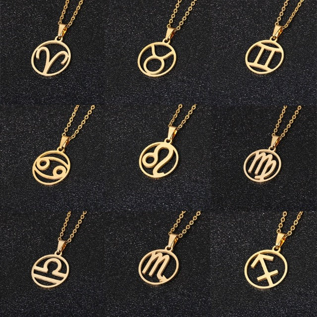 Zodiaka zīmes kaklarota - kulons 12 zvaigznāju astroloģijas medaļa vīriešiem un sievietēm